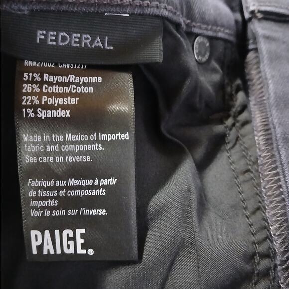 Paige Federal Transcend Slim Straight Jeans Men's Size 34 Dark Gray Denim Pants - Picture 9 of 11